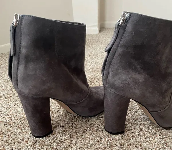 J. Crew Adele Heeled Ankle Boot Suede Leather Size 6 Italian Gray Slouchy Boots - Image 7