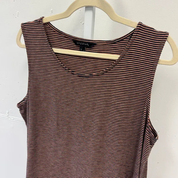 Long Tall Sally Womens Sleeveless Striped Tunic Top Navy Orange Size L CA55271 - Image 3