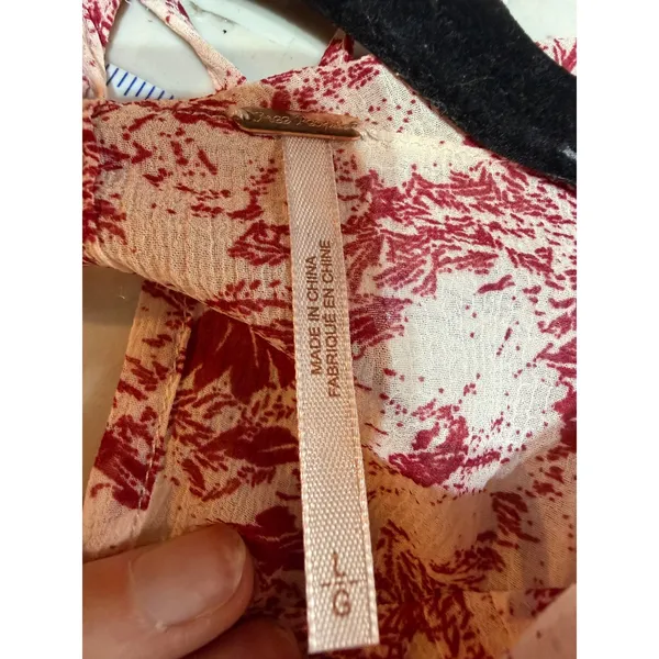 Free People Mini Dress These Dreams L Red Tea Floral Pleated Ruffle Cottagecore - Image 12