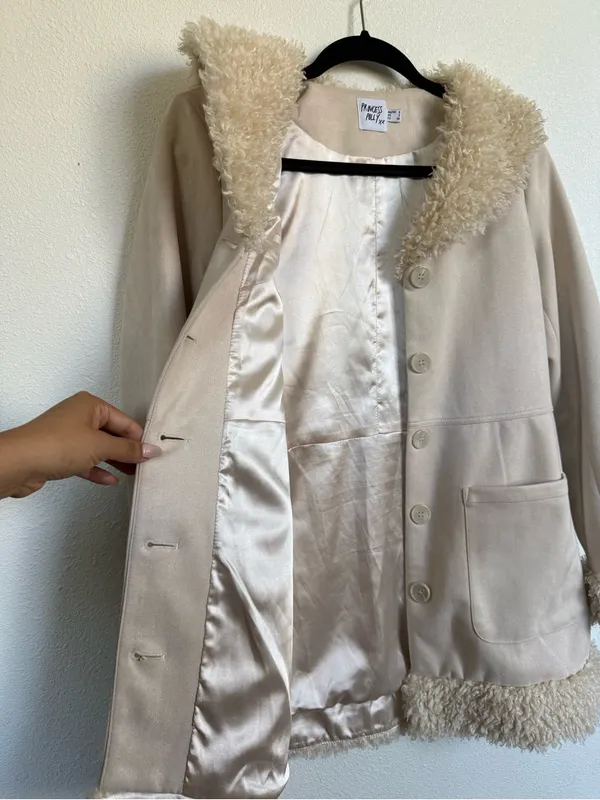 Princess Polly Y2K Penny Lane Faux Shearling Cream Coat Size 2 - Image 3