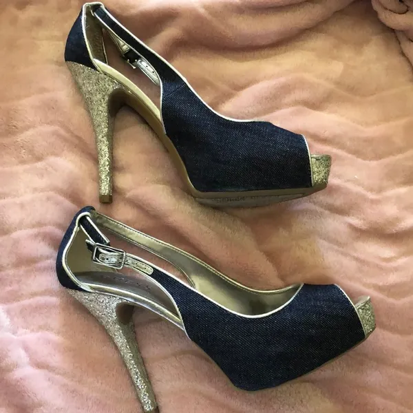 Guess Denim Silver and blue glitter Peeptoe - Image 2