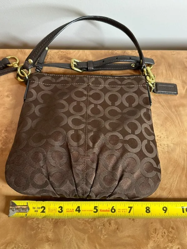 Coach Signature Sateen File Crossbody Bag Brown Black Style 43107 - Image 9
