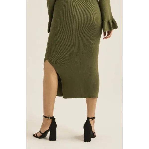 Scoop Womens Sweater Dress Sz XL Grape Leaf Ribbed Midi Bell Sleeve Square Neck - Image 8