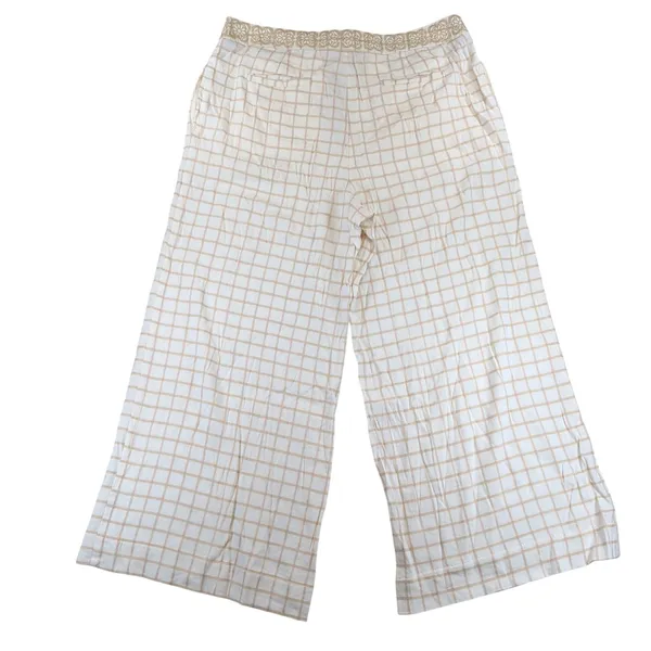 Elevenses Anthropologie Linen Windowpane Wide Leg Crop Pants Beige Womens 16T‎ - Image 2
