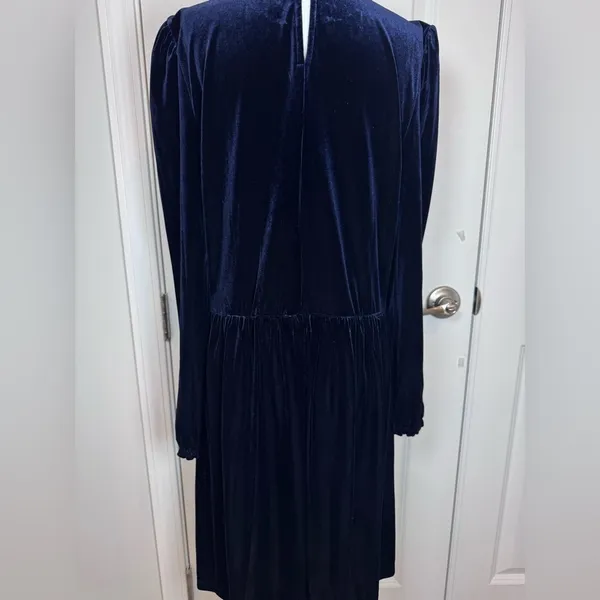 Tommy Hilfiger Navy Velvet Ruffle Mock Neck Long Sleeve Dress Office 12 Formal - Image 7