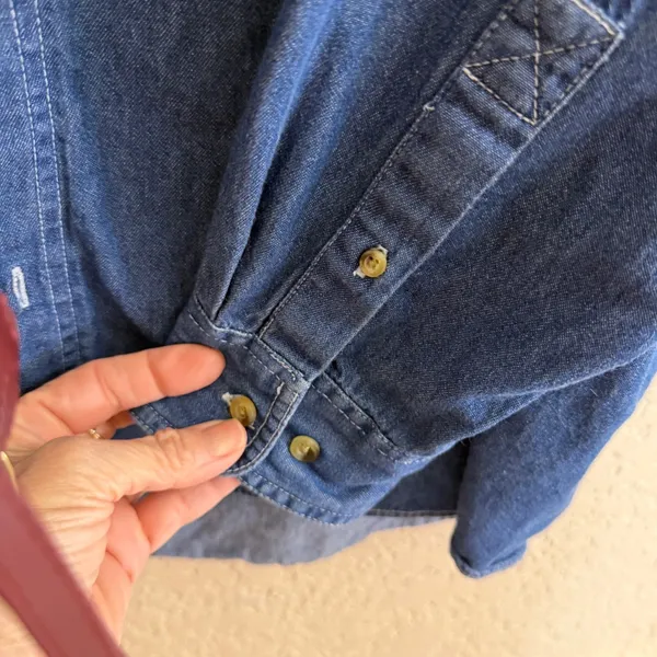 Luna Pier Button Up Denim XL Blue Scarecrow Patchwork Blue Shirt Novelty Fall - Image 5