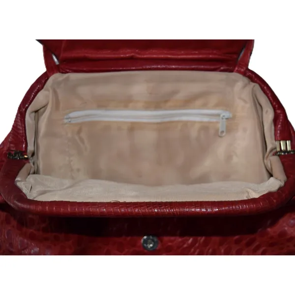Vintage Shoulder Bag Women OS Red Good Faux Crocodile Embossed Slouch Hobo Retro - Image 10