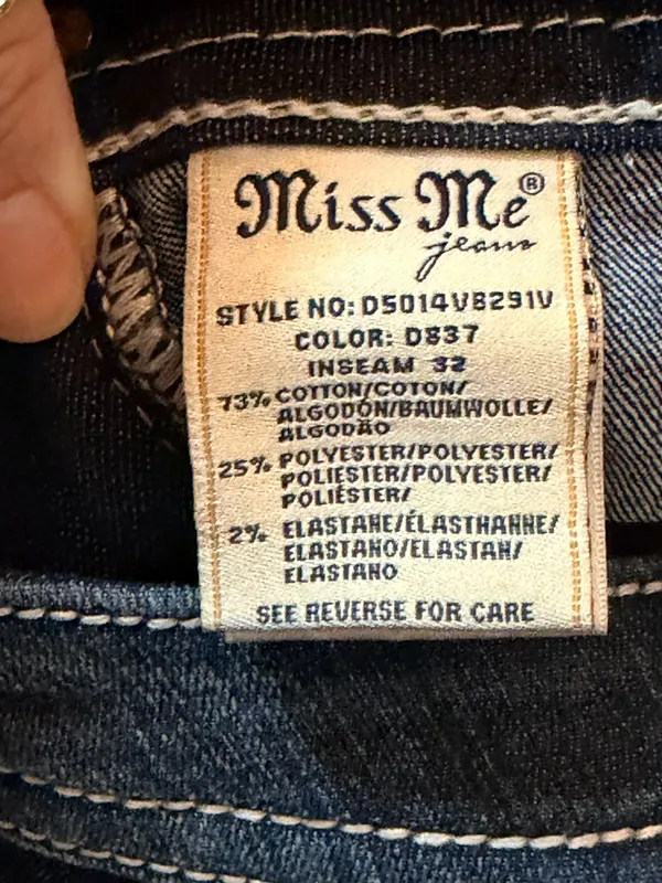 Miss Me Dark Wash Bootcut Jeans • White Stitching • Rhinestone Back Pockets • 32 - Image 14