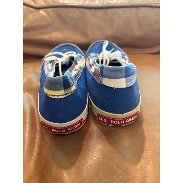 U.S. Polo Assn Boat Shoes 8.5‎ Blue Plaid Canvas Nautical Preppy Loafers JTA3489 - Image 3