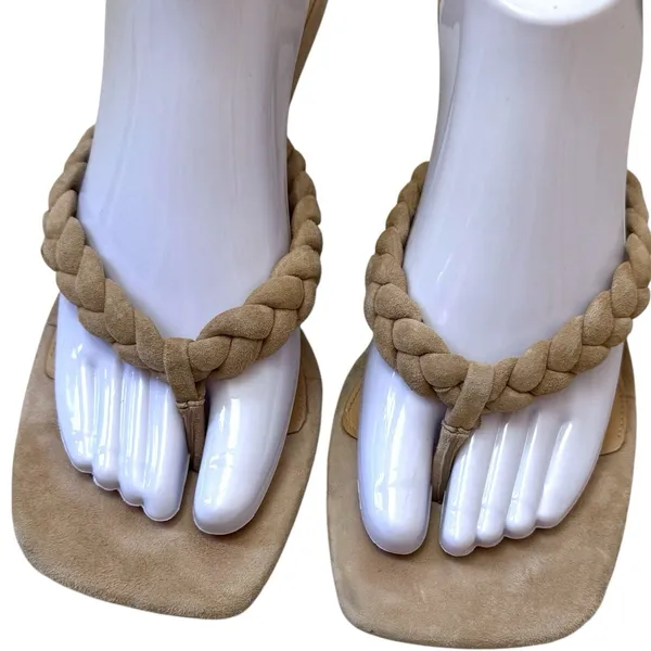 Veronica Beard Marissa Sand‎ Suede Square Toe Thong Sandal Braided Summer 9.5 - Image 5