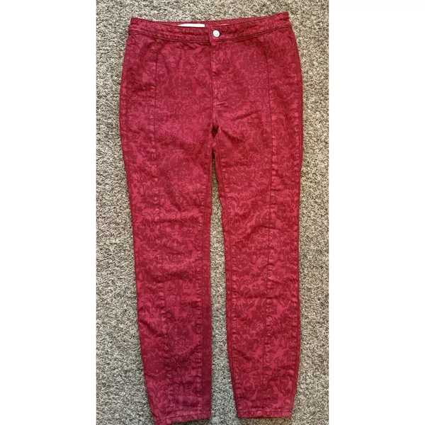 Anthropologie‎ Pilcro Denim High Rise Legging Sz 30 Red Floral Holiday Night Out - Image 6