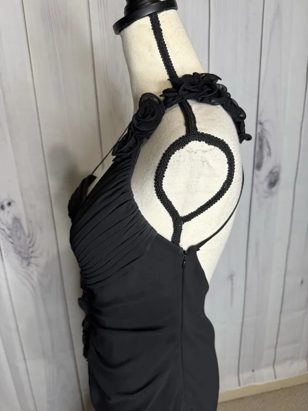 Faviana Couture Size 8 Long Maxi Dress Rosette Pleated Prom Formal Black Vintage - Image 11