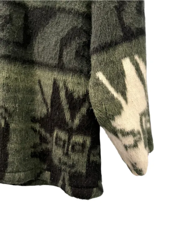 VTG Gensis Alpaca Wool Hooded Sweater Jacket Llama Aztec Green Small Stretch - Image 7