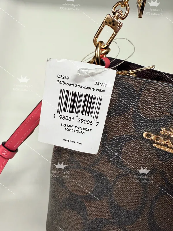 Coach C7269 Mini Town Bucket Bag In Signature Canvas Brown Strawberry Crossbody - Image 5