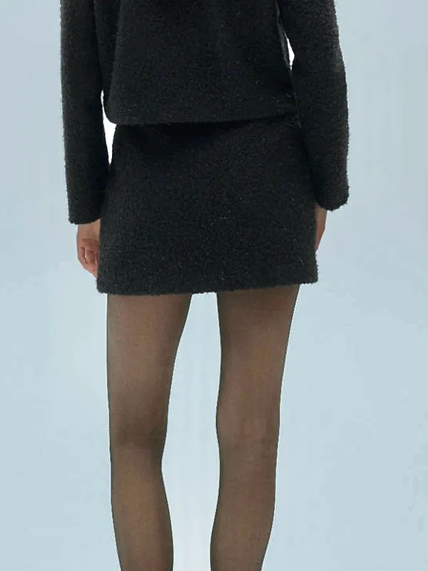 Mango MNG - Black knit Bouclé metallic thread textured mini skirt - Image 8