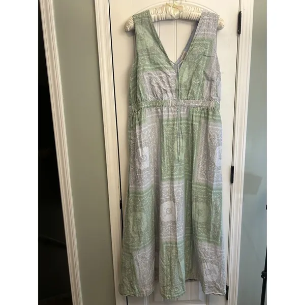 Universal Thread Women’s XL Green Paisley Bandana V Neck Boho Maxi Dress Pockets - Image 2