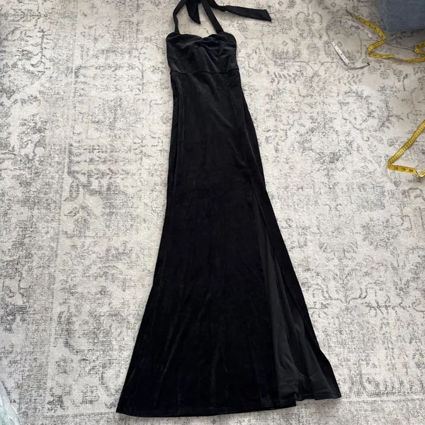 Lulus Luxurious Statement Black Velour Halter Mermaid Maxi Dress Size XS Formal - Image 6