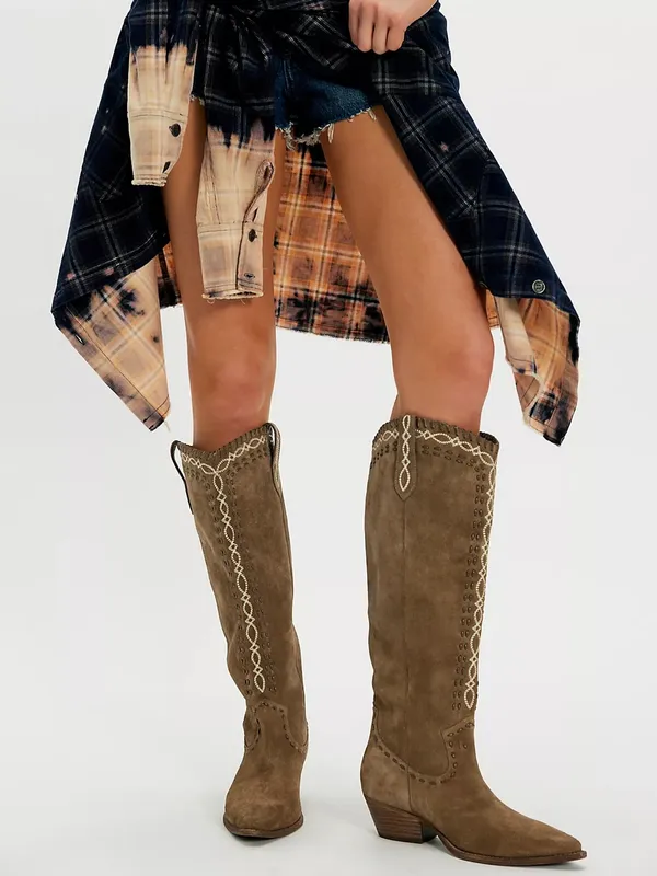 Free People Stitched-Up Western Boots in Brown NWOB - Image 2