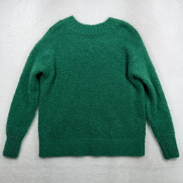 Aerie XS Sweater Green V-Neck Fuzzy Boucle Knit Pullover Relaxed Cozy Winter - Image 12