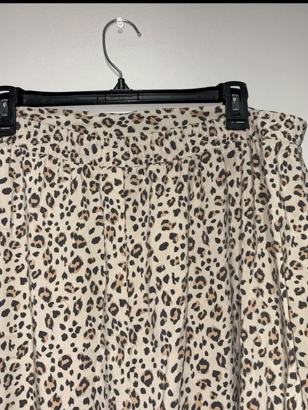 Nine West Leopard Print A-Line Midi Skirt XL Rayon Elastic Waist Brown Beige - Image 4