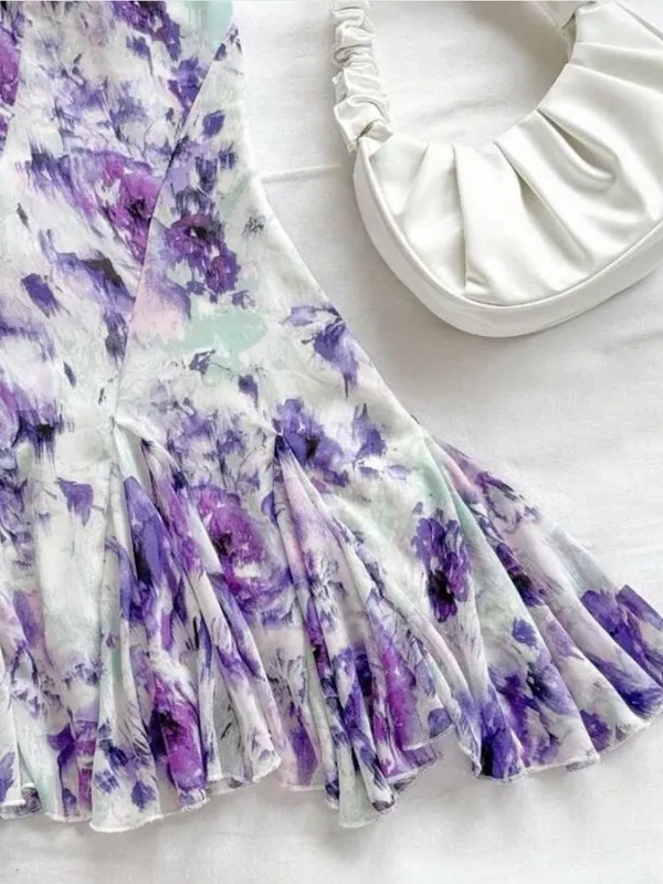 SheIn Floral Purple Print One-Shoulder Women’s Dress - Image 4