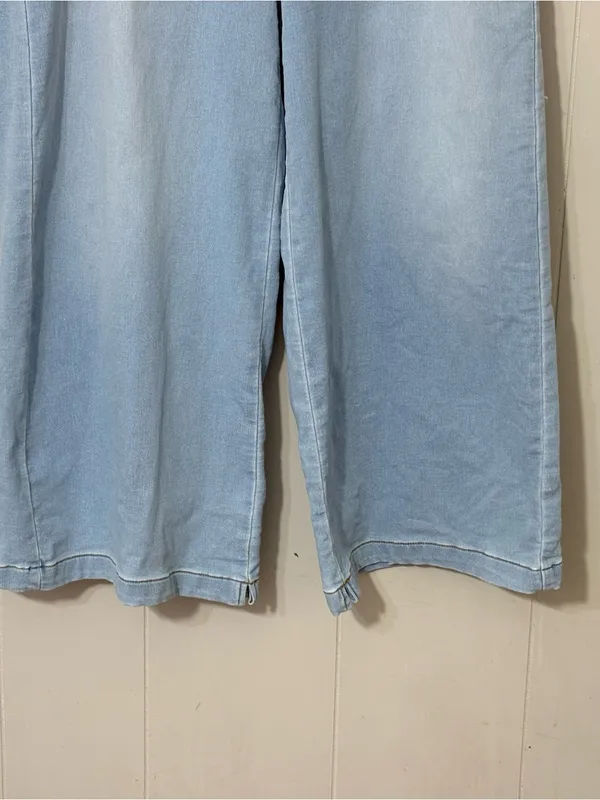 Pilcro Anthropologie Wide Leg Denim Knit Pants L High Rise Pull On Jeans - Image 4