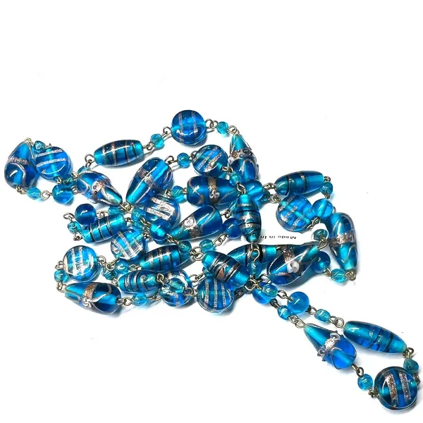 New artisan necklace double layer crafted handmade blue Venetian glass beads 24" - Image 2