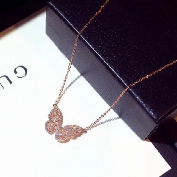 14K Rose Gold Plated Butterfly Pendant Necklace for Women - Image 3