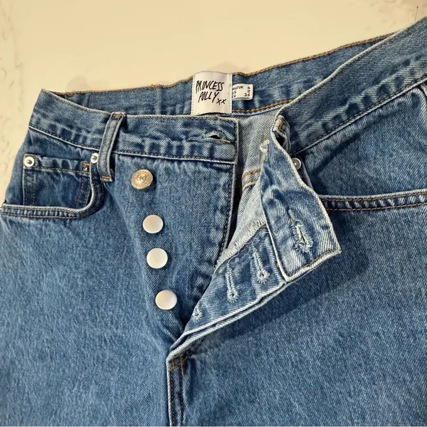 Princess Polly Holly Asymmetrical Straight Leg Denim Jean Womens 2 Mid Wash Blue - Image 8