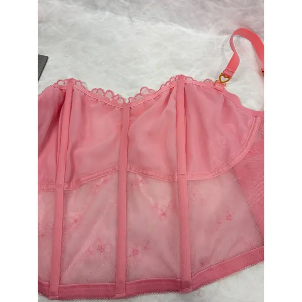 Victorias Secret Dream Angels Pink Mesh Floral Corset Bra Top M-DD E80 - Image 7