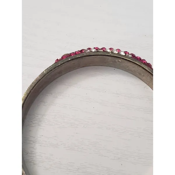 Vintage Bracelet / Bangle Pink & Silver Tone with Clear Gems - Image 9