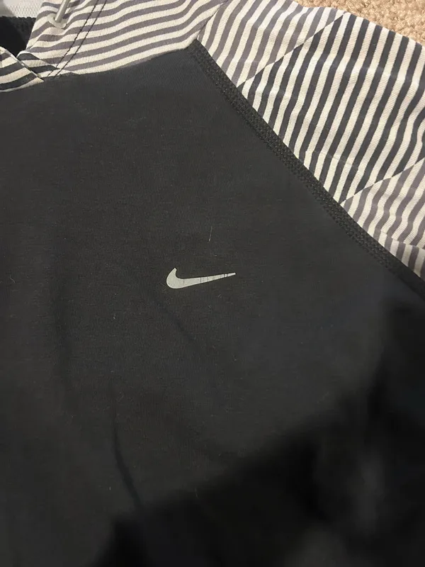 Nike Black and White Striped Dri-FIT Hoodie - Image 2