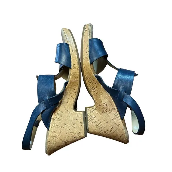 CLARKS Womens Size 10 Blue Cork Wedge Platform Leather Sandals Shoes Comfortable - Image 4