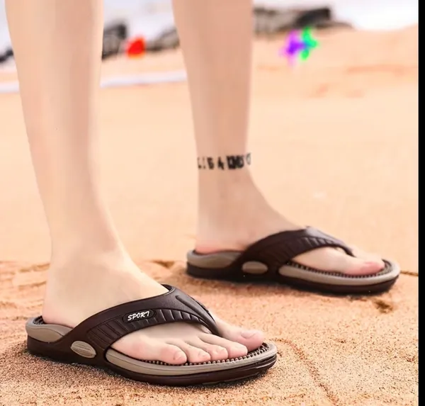 Sport Men's Massage Flip-Flops in Brown and Taupe - Image 4