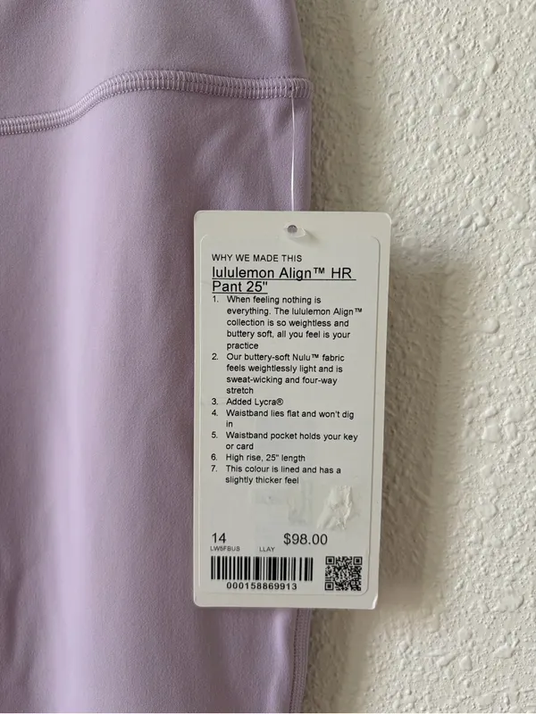 Lululemon Align High Rise Pant 25” Lilac Play Size 14 Yoga Minimalist Sporty - Image 4