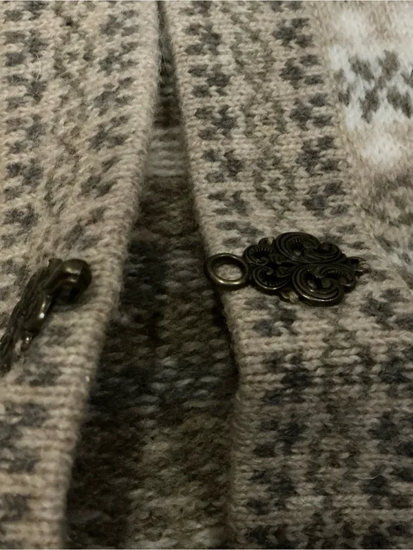 Vtg Susan Bristol fair isle wool cardigan sweater Nordic pattern metal toggle - Image 5