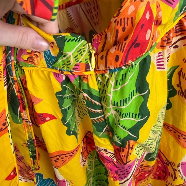 Farm Rio Yellow Beaks & Bananas Cotton Maxi Dress Small Tropical Toucan Tiered‎ - Image 5