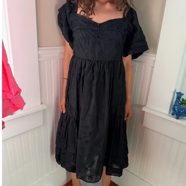 Hofmann‎ Copenhagen Isabella Black Floral Organza Puff Sleeve Dress 40 A/B Cup - Image 3