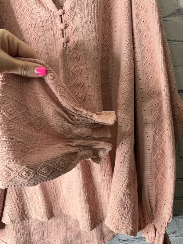 FRYE Dusty Rose Crochet-Detail Peasant Blouse XL - Image 3