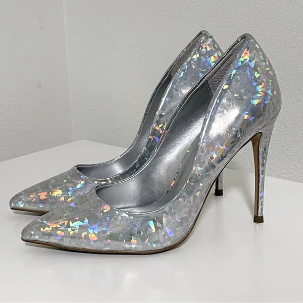 Steve Madden Silver Iridescent Daisie Pointed Toe Stiletto Heels 7 - Image 4