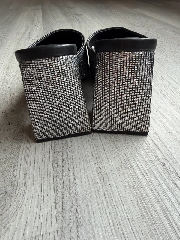 A New Day Black Rhinestone Block Heel Slide Sandals Sparkly Mule - Image 5