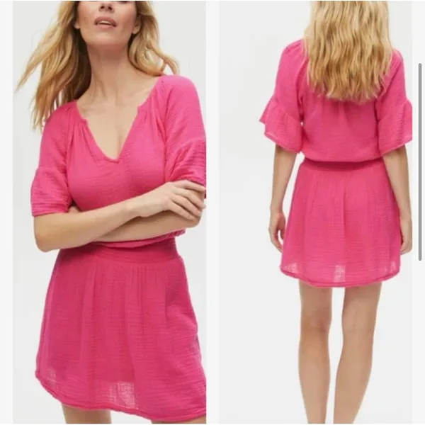 NWT Michael Stars‎ $168 Katelyn Mini Dress WildBerry Gauze Smocked Cotton Size S - Image 2