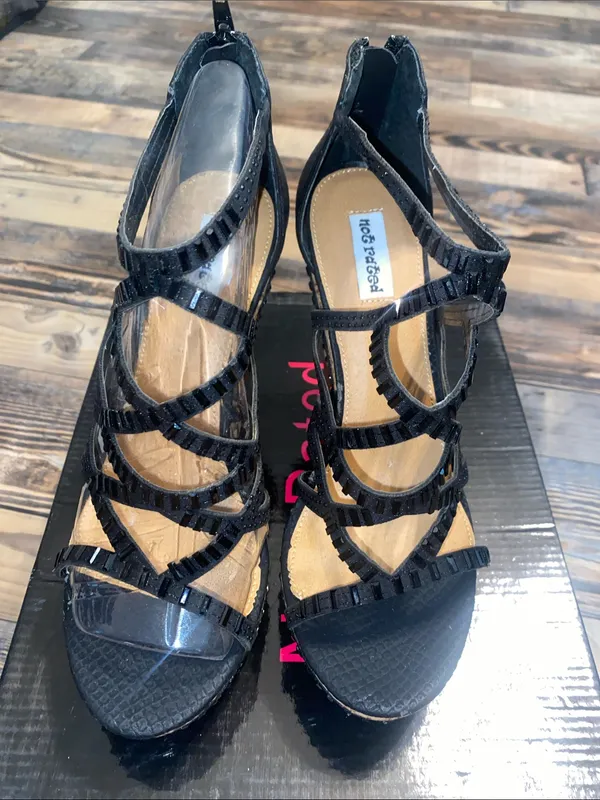 Not Rated Black Strappy Cork-Platform Wedge Sandals - Image 2