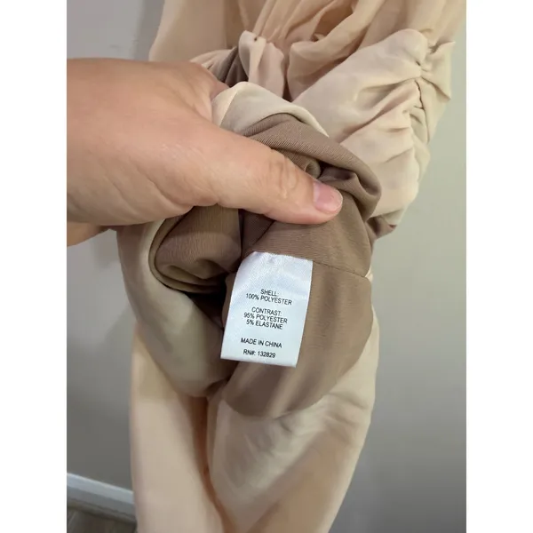 L'Academie Sleeveless Two Tone Beige Tan Chiffon Overlay Formal Evening Gown S M - Image 9