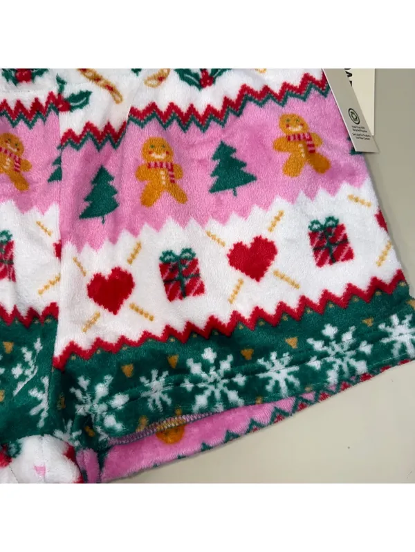 NWT No Boundaries Women’s Christmas Fleece Pajama Shorts Pink Green Size S 4-6 - Image 4