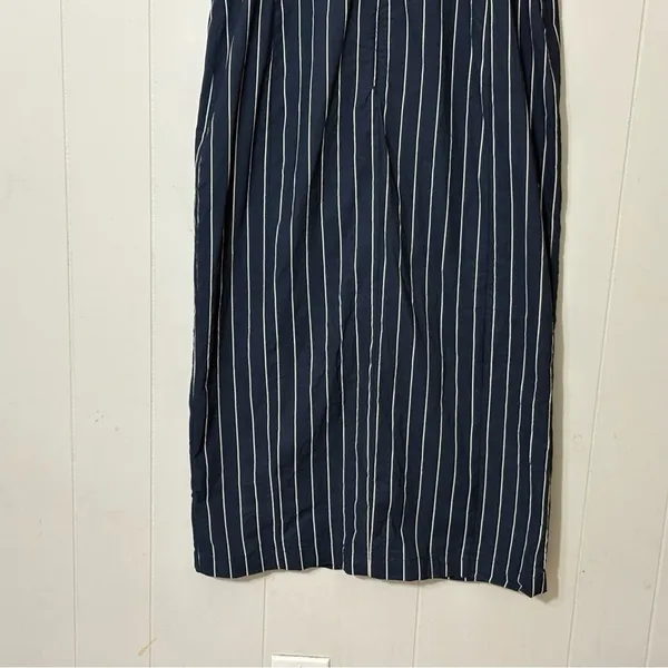 By Anthropologie Pinstripe Midi Dress Size M Navy Square Neck Side Slit - Image 12