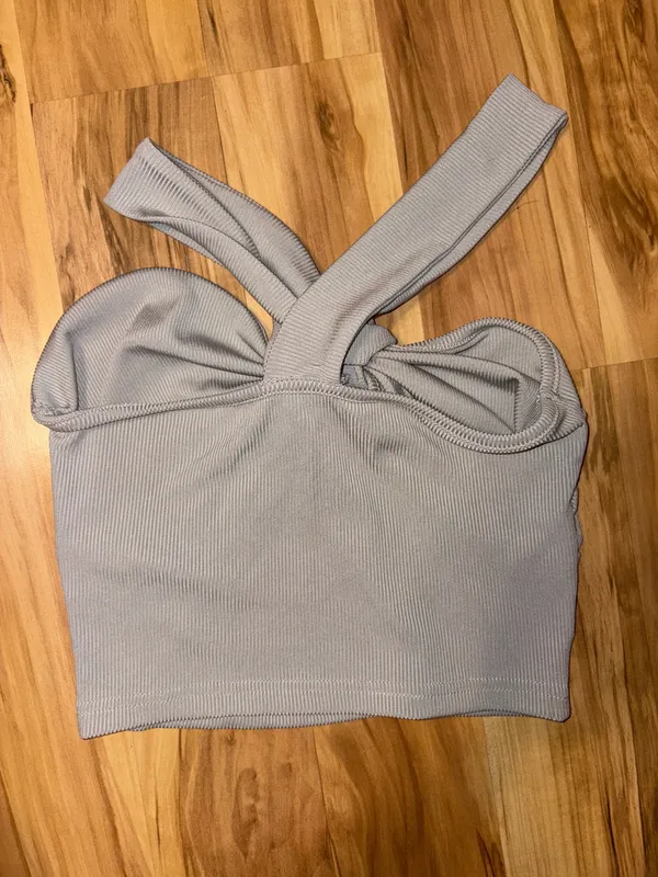 Gray Shein Cutout Knot Crossover Top - Image 2