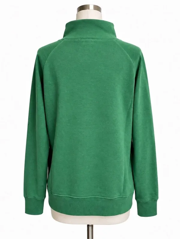 J.Crew Green Funnel Neck Button Pullover Sweatshirt Medium Cotton Blend - Image 2