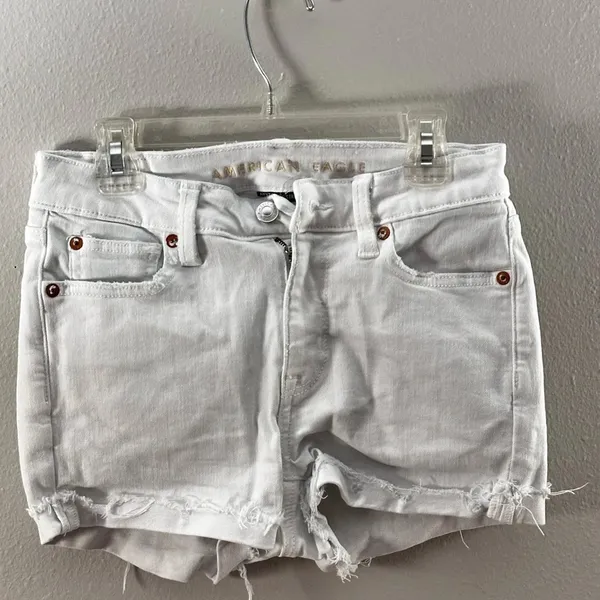 American‎ Eagle Women White Hi-Rise Shortie Shorts Denim size 2 - Image 5