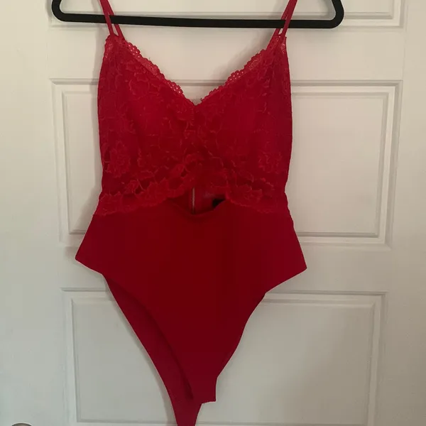 Sexy Lace & Mesh V-Neck Bodysuit Set - Size L Strappy Teddy with Thong Elegant - Image 2